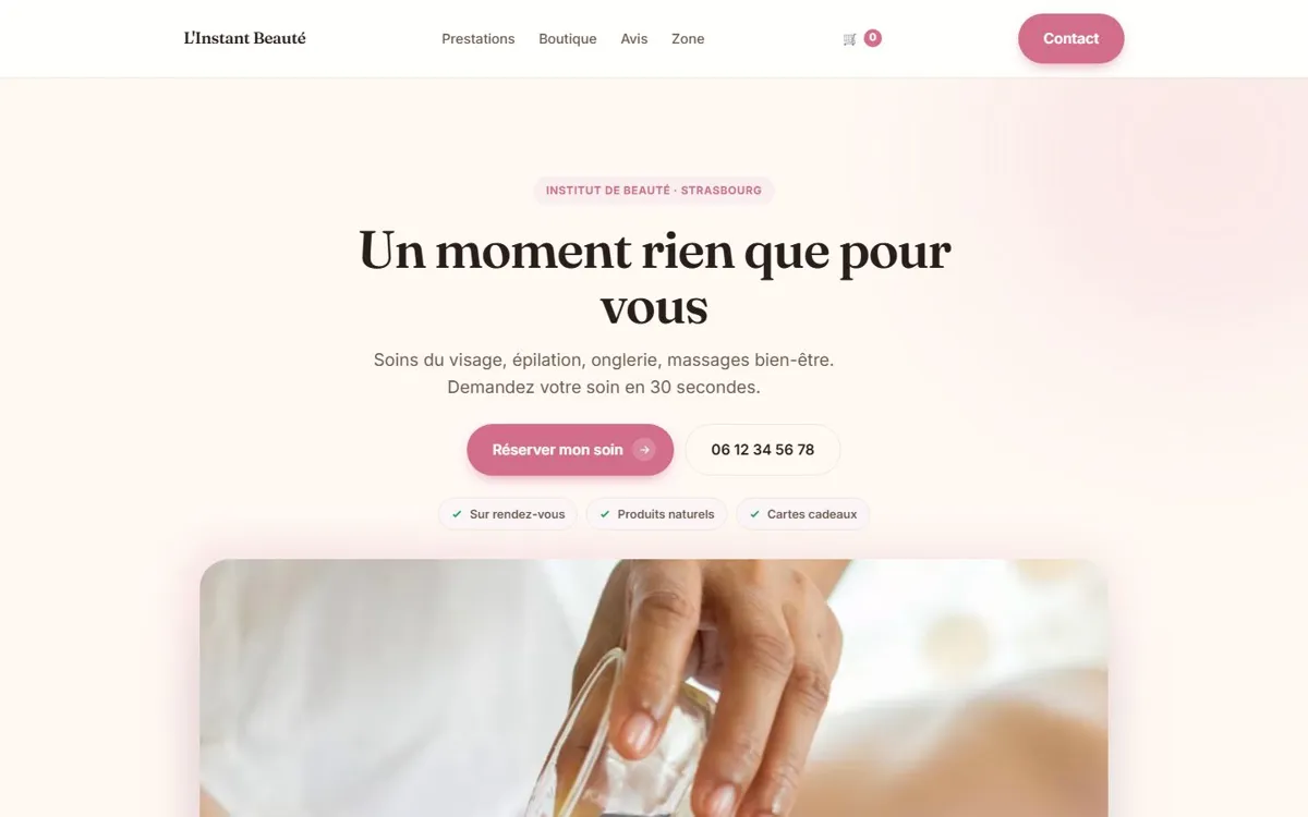 Exemple de site pour institut de beauté, style corail