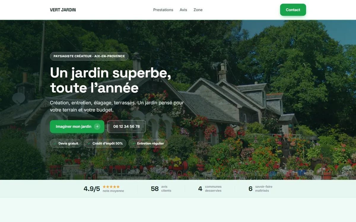 Exemple de site pour paysagiste, style énergie