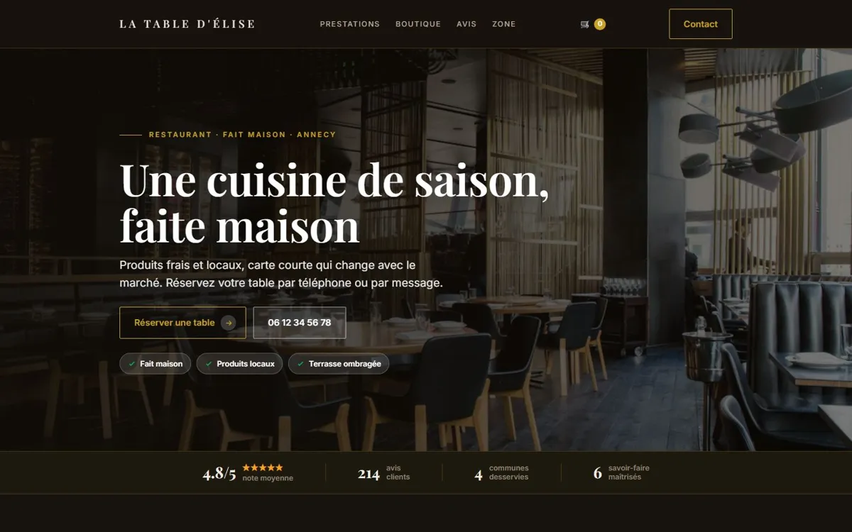 Exemple de maquette de site pour un restaurant